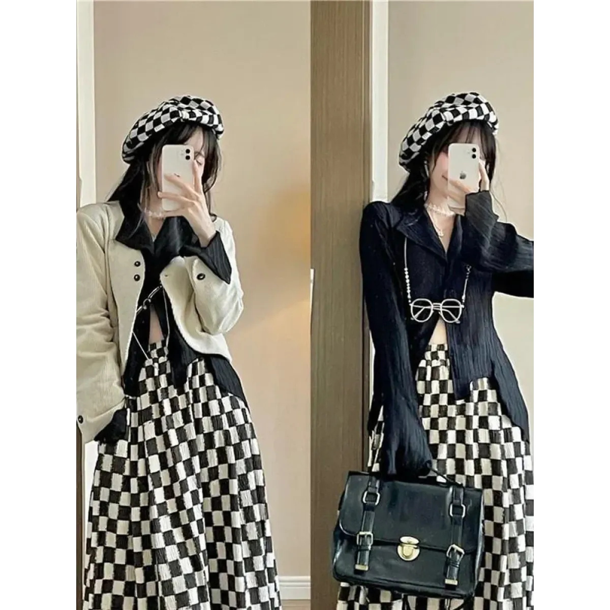 Black Pleated Gothic Harajuku Blouse – Button-Up Long Sleeve