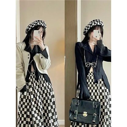 Black Pleated Gothic Harajuku Blouse – Button-Up Long Sleeve