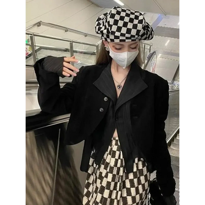 Black Pleated Gothic Harajuku Blouse – Button-Up Long Sleeve