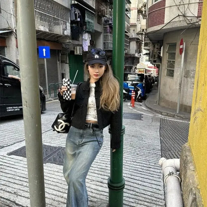 Black Qi Lolita Knit Cardigan – Neo-Chinese Y2K Long Sleeve Coat