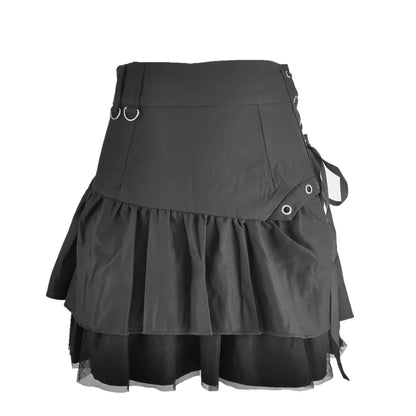 Black Retro Kawaii Skirt – Sweet Korean Streetwear Mini Skirt