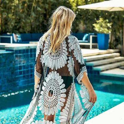 Black Sunflower Crochet Cover Up
