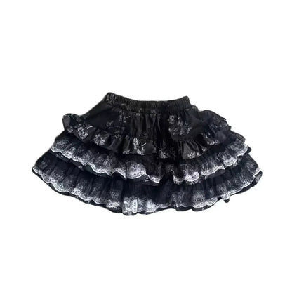 Y2K Punk Lace Mini Skirt – Gothic Layered A-Line Skirt