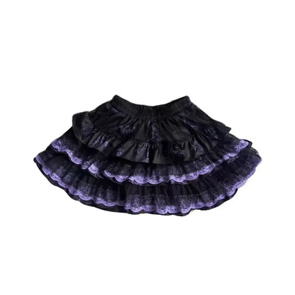 Y2K Punk Lace Mini Skirt – Gothic Layered A-Line Skirt