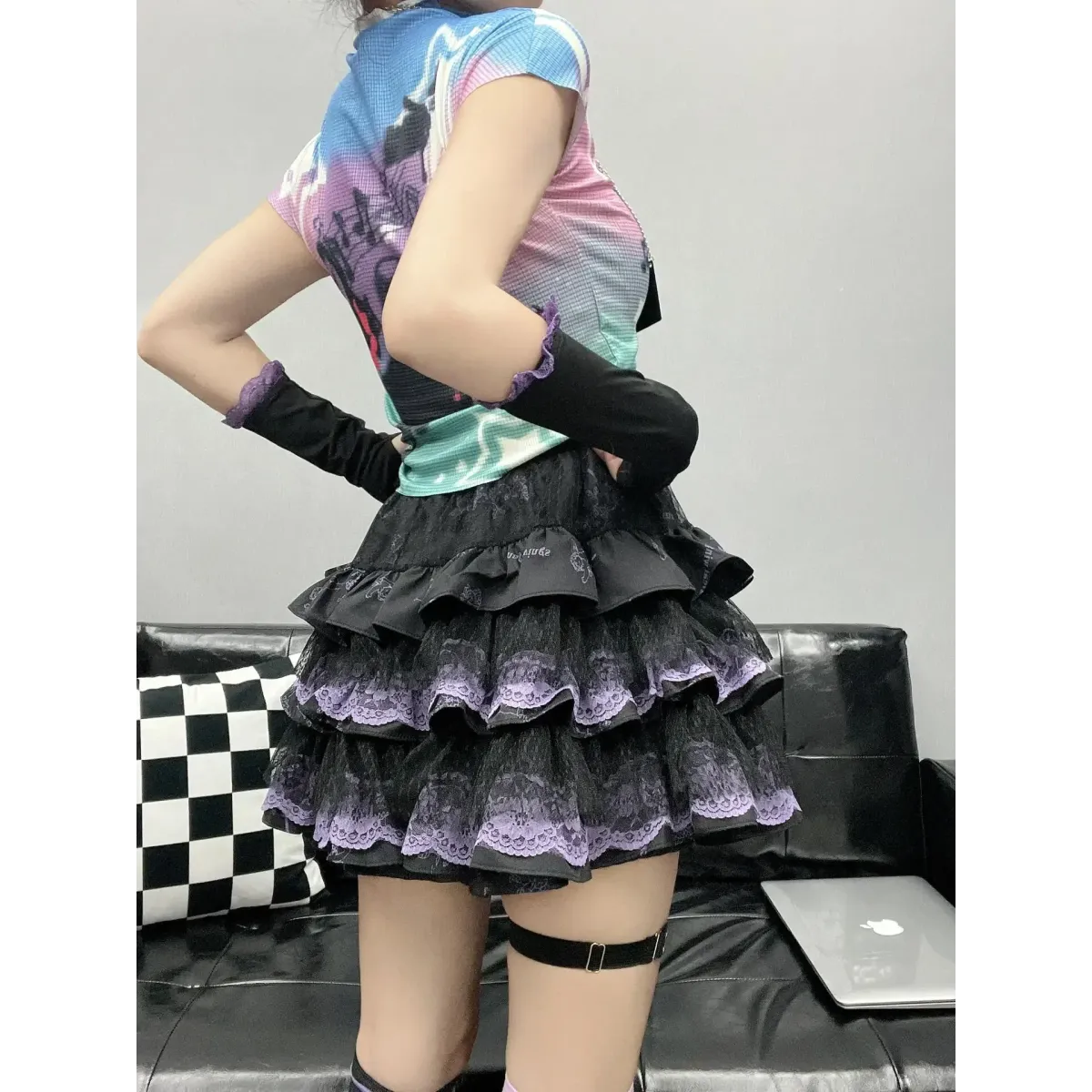 Y2K Punk Lace Mini Skirt – Gothic Layered A-Line Skirt