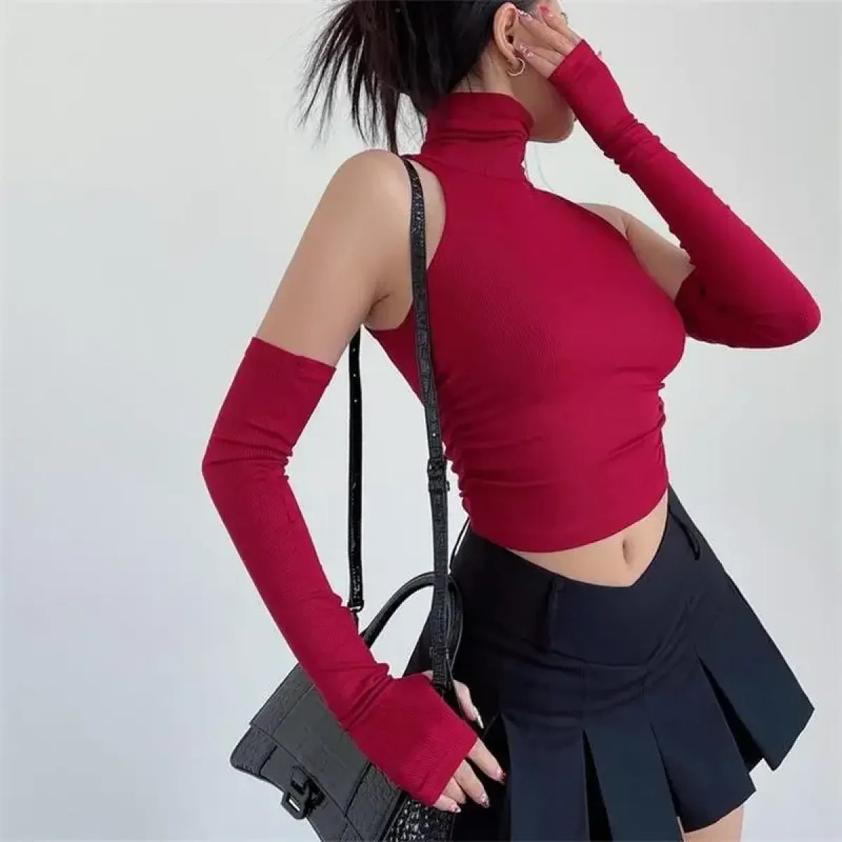 Bold Cutout Turtleneck Crop Top