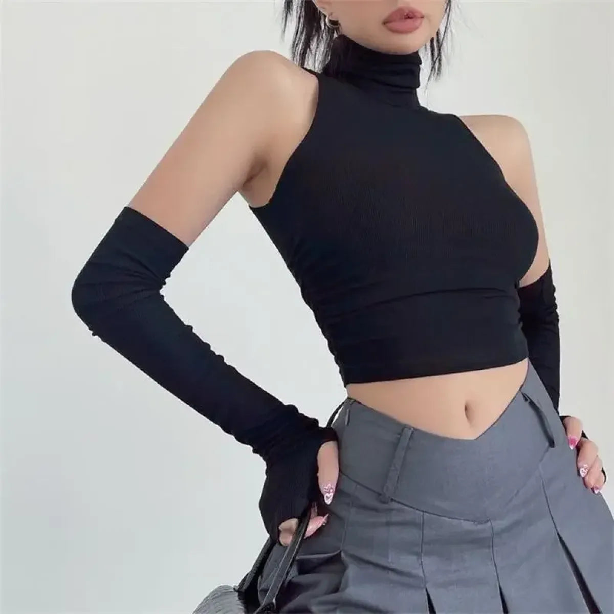 Bold Cutout Turtleneck Crop Top