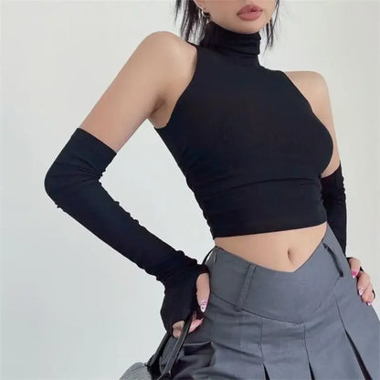 Bold Cutout Turtleneck Crop Top