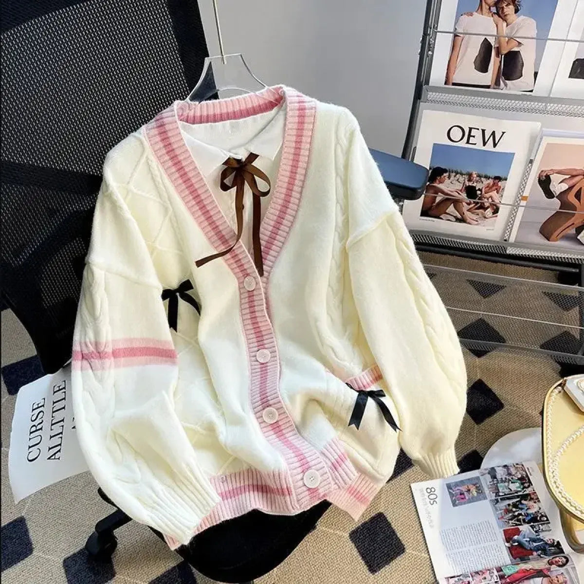 Bow Knit Cardigan – Kawaii Preppy Lolita Sweater
