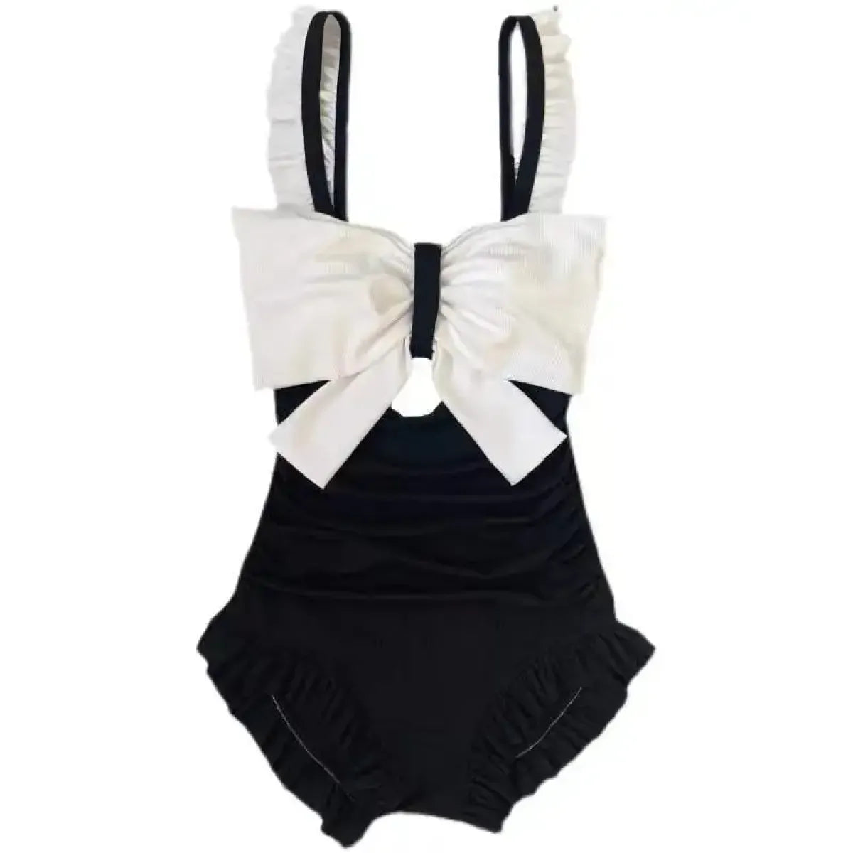 Bow Patchwork Swimsuit – Korean Ruffle One Piece Shorts