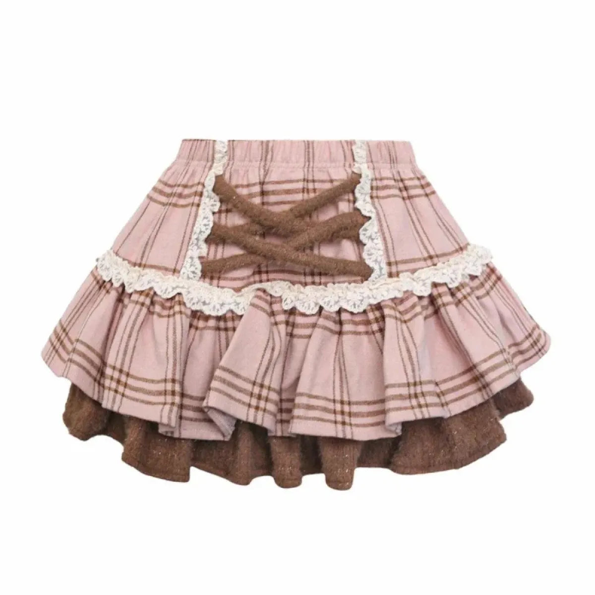 Brown Plaid Ruffle Hem Mini Skirt – Kawaii Harajuku Style