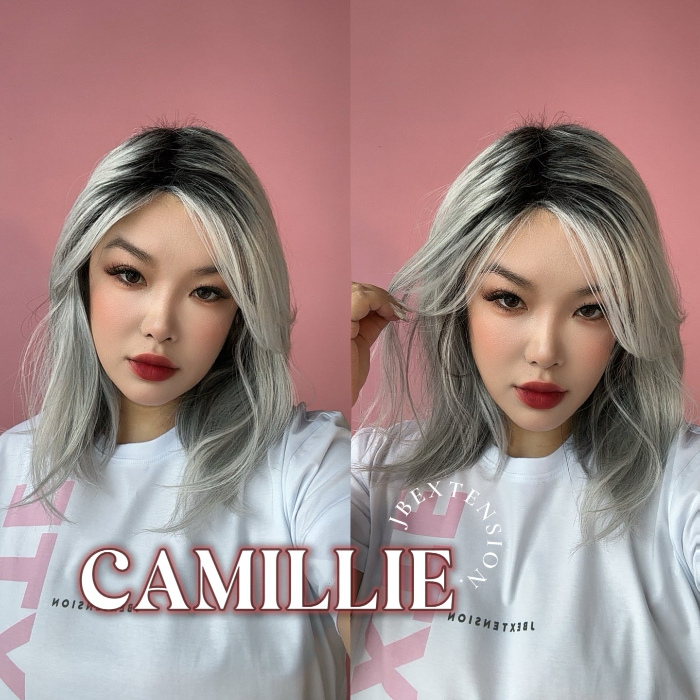JBEXTENSION 14 Inches Grey Silver with Dark Root Women Fashion Full Machine Wig CAMILLIE【PLUS PERMATEASE】【BENDY EAR TABS】