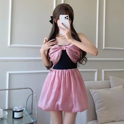 Bow Patchwork Korean Swimsuit – Sweet Padded One Piece