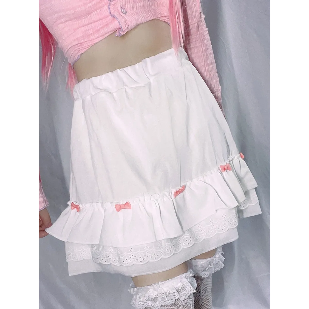 Cascading Ruffle Kawaii Skirt With Bow