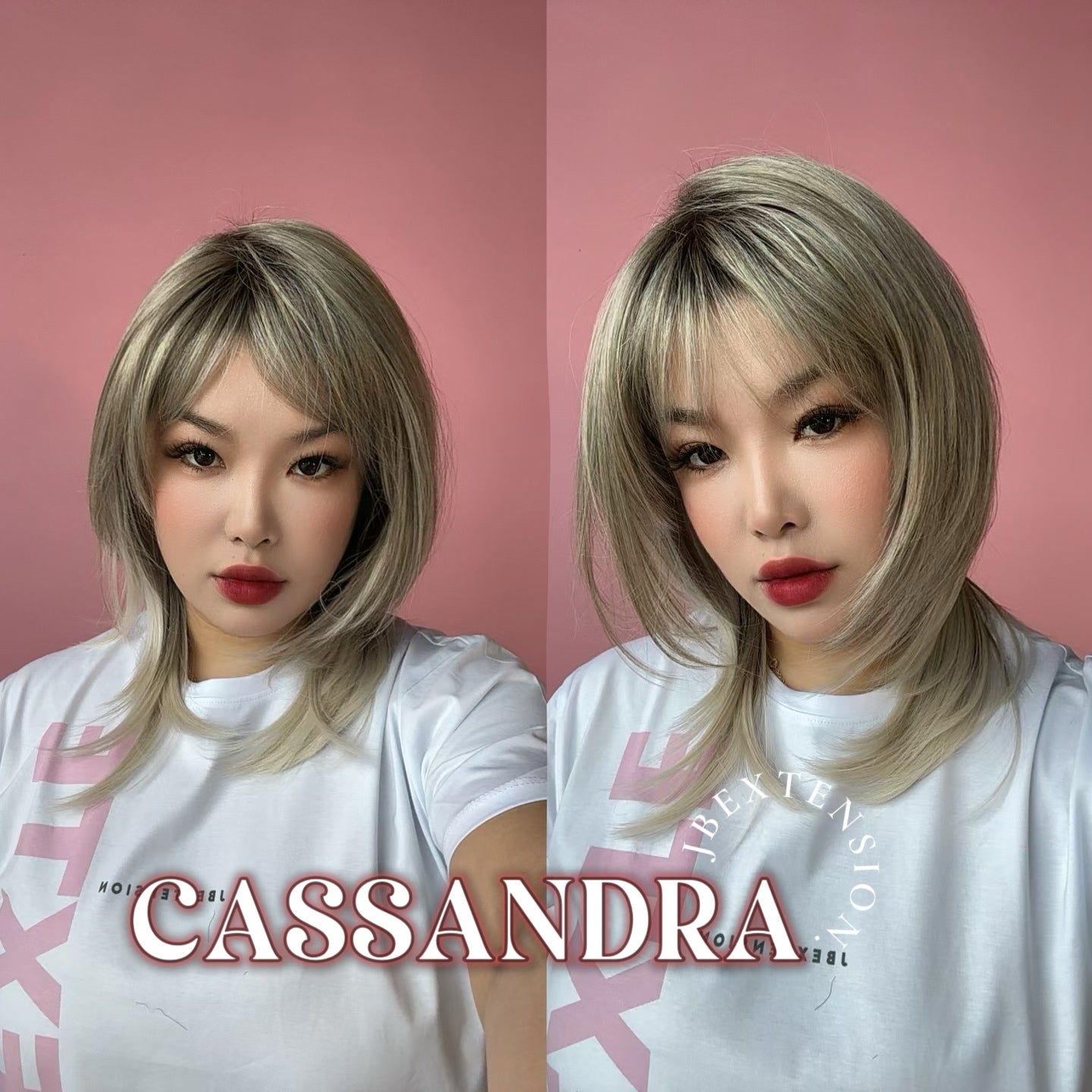 JBEXTENSION 18 Inches Ash Blonde White Wig with Bangs Women Fashion Full Machine Wig CASSANDRA【PLUS PERMATEASE】【BENDY EAR TABS】
