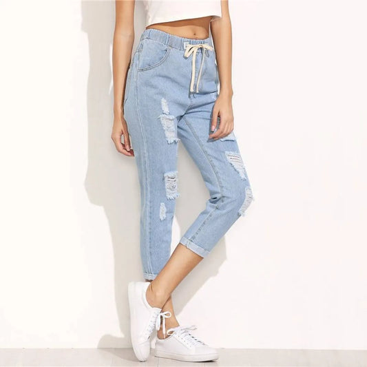 Women's  Casual Ripped Design Blue Jeans
