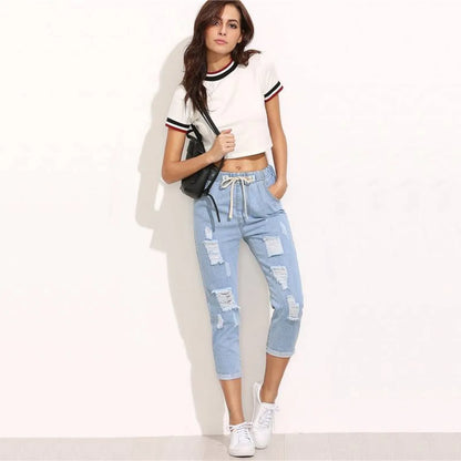 Women's  Casual Ripped Design Blue Jeans