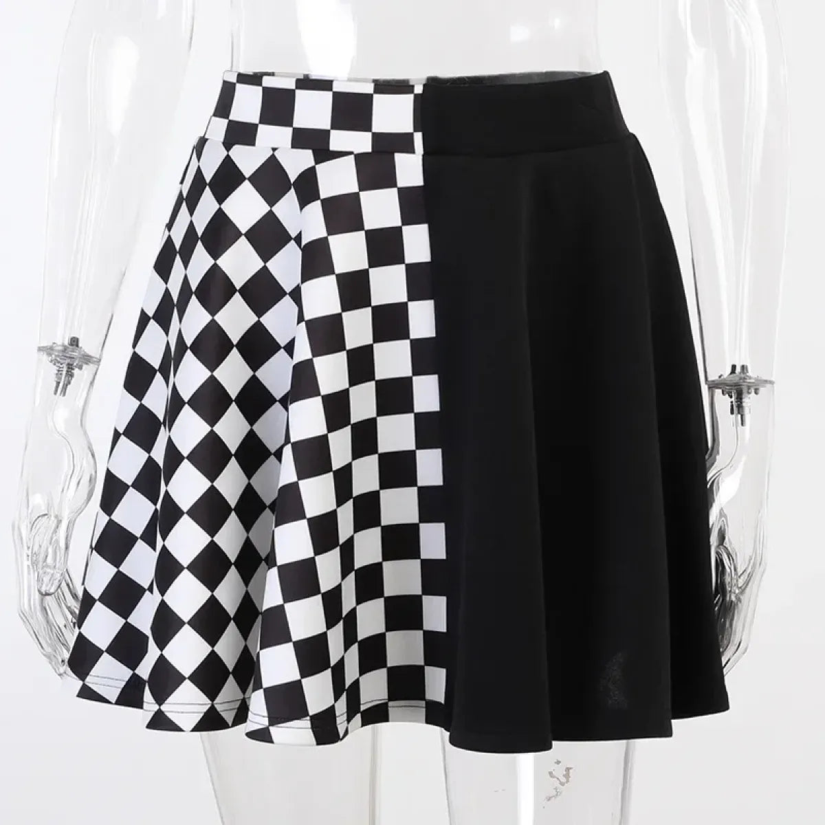Checkerboard Gothic Punk Skirt – Grommet Chains & Contrast Panels