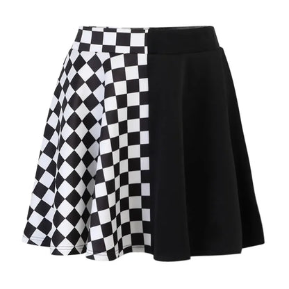 Checkerboard Gothic Punk Skirt – Grommet Chains & Contrast Panels