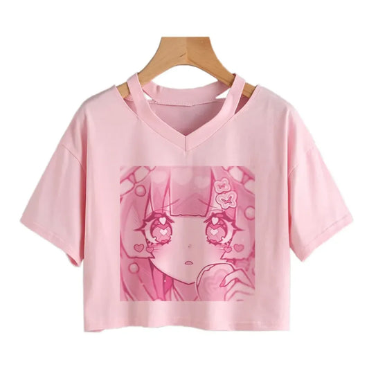Cherry Blossom Dreams Crop Top – Sweet Manga-Inspired Pink Tee
