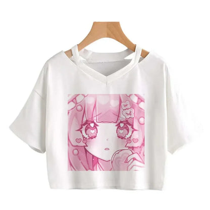 Cherry Blossom Dreams Crop Top – Sweet Manga-Inspired Pink Tee