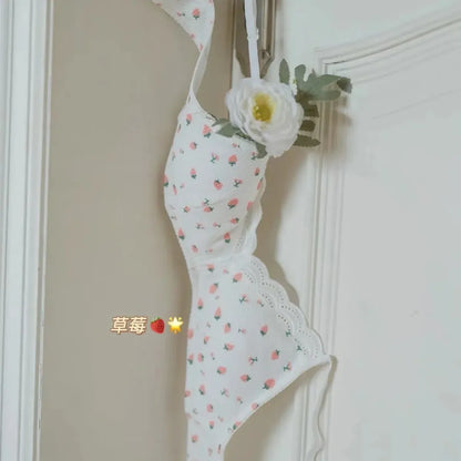 Cherry Print Lace Bra – Seamless Wire-Free Breathable Lingerie