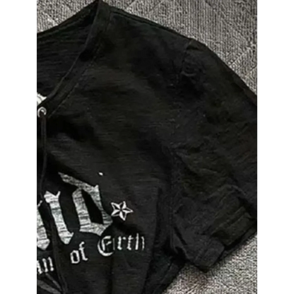 Black Lace-Up Graphic T-Shirt – Fairy Grunge Harajuku Top