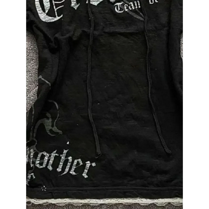 Black Lace-Up Graphic T-Shirt – Fairy Grunge Harajuku Top