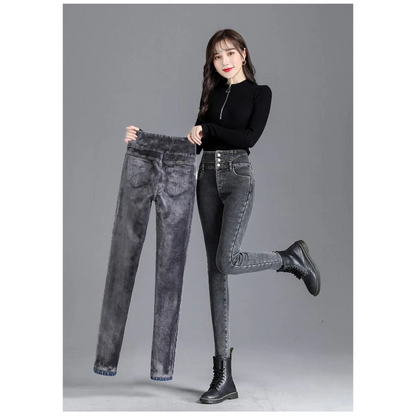 Thick Fleece High-waist Skinny Jeans