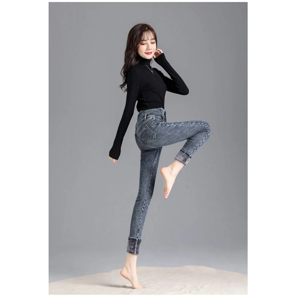 Thick Fleece High-waist Skinny Jeans
