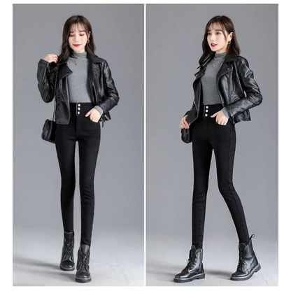 Thick Fleece High-waist Skinny Jeans