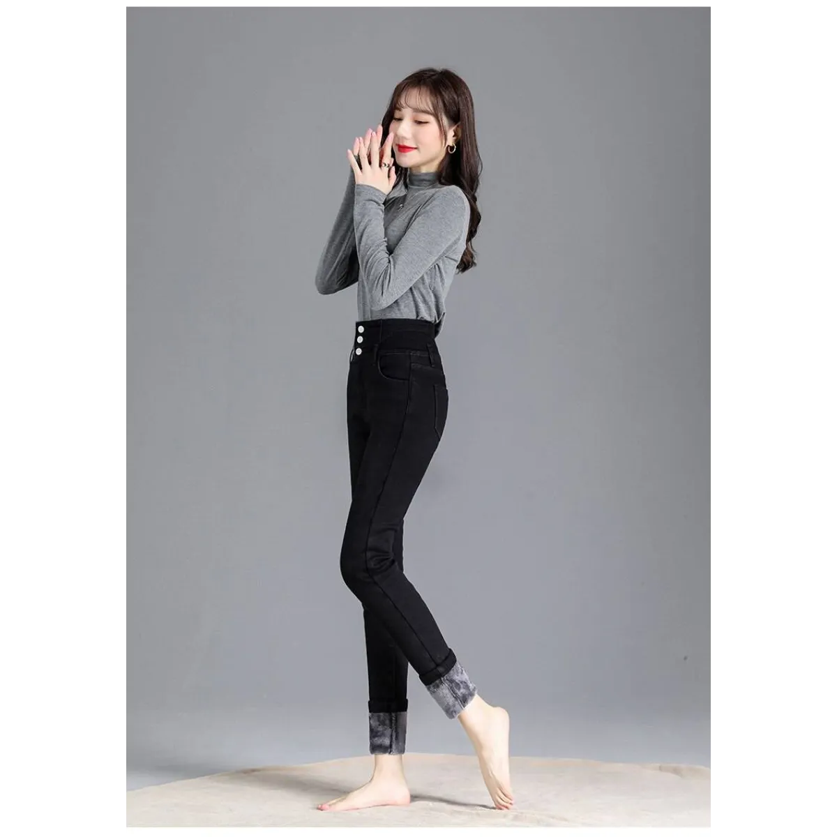 Thick Fleece High-waist Skinny Jeans