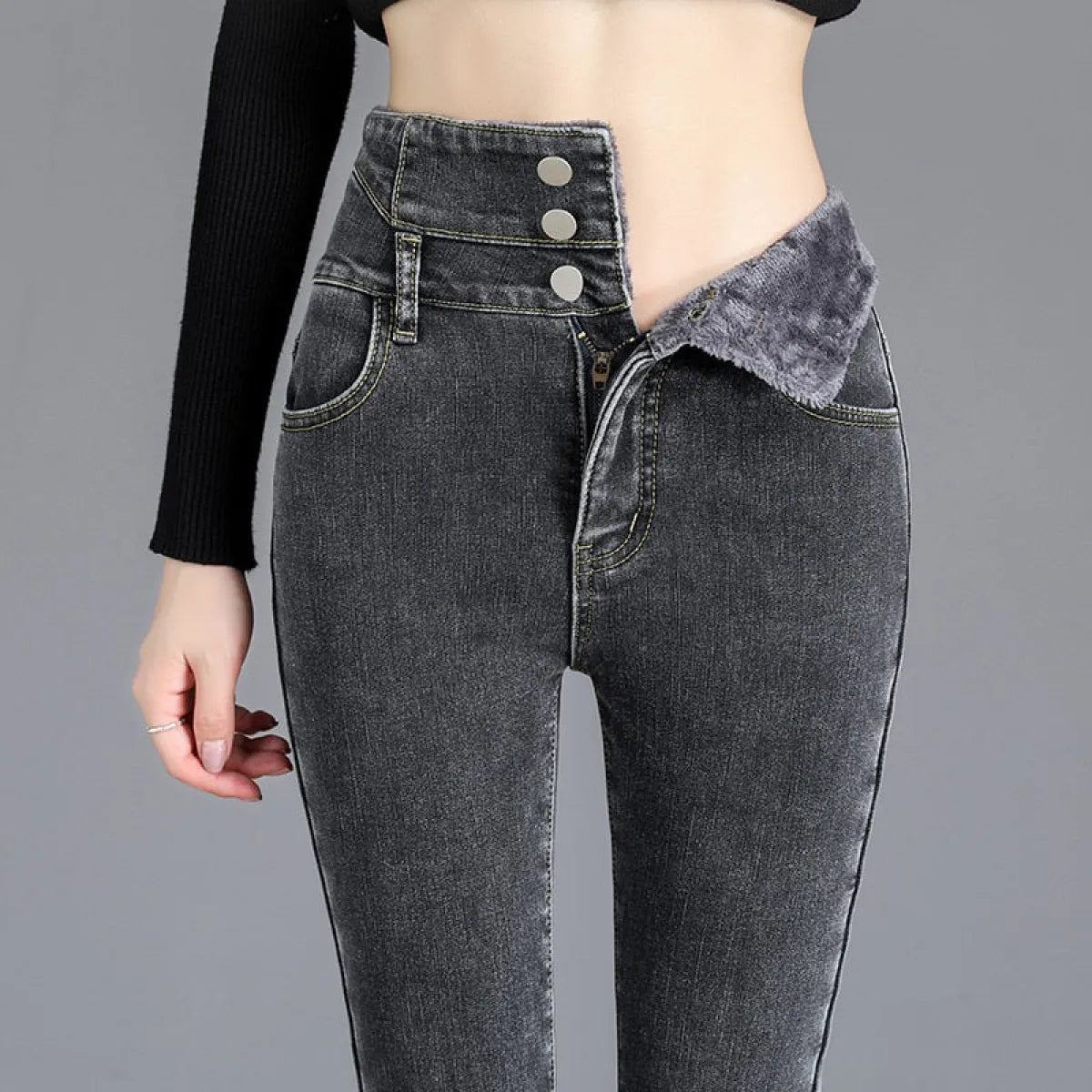Thick Fleece High-waist Skinny Jeans
