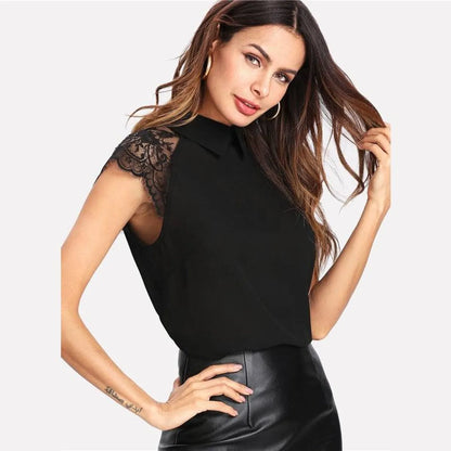 Women's Floral Lace Embroidery Cap Sleeve Blouse