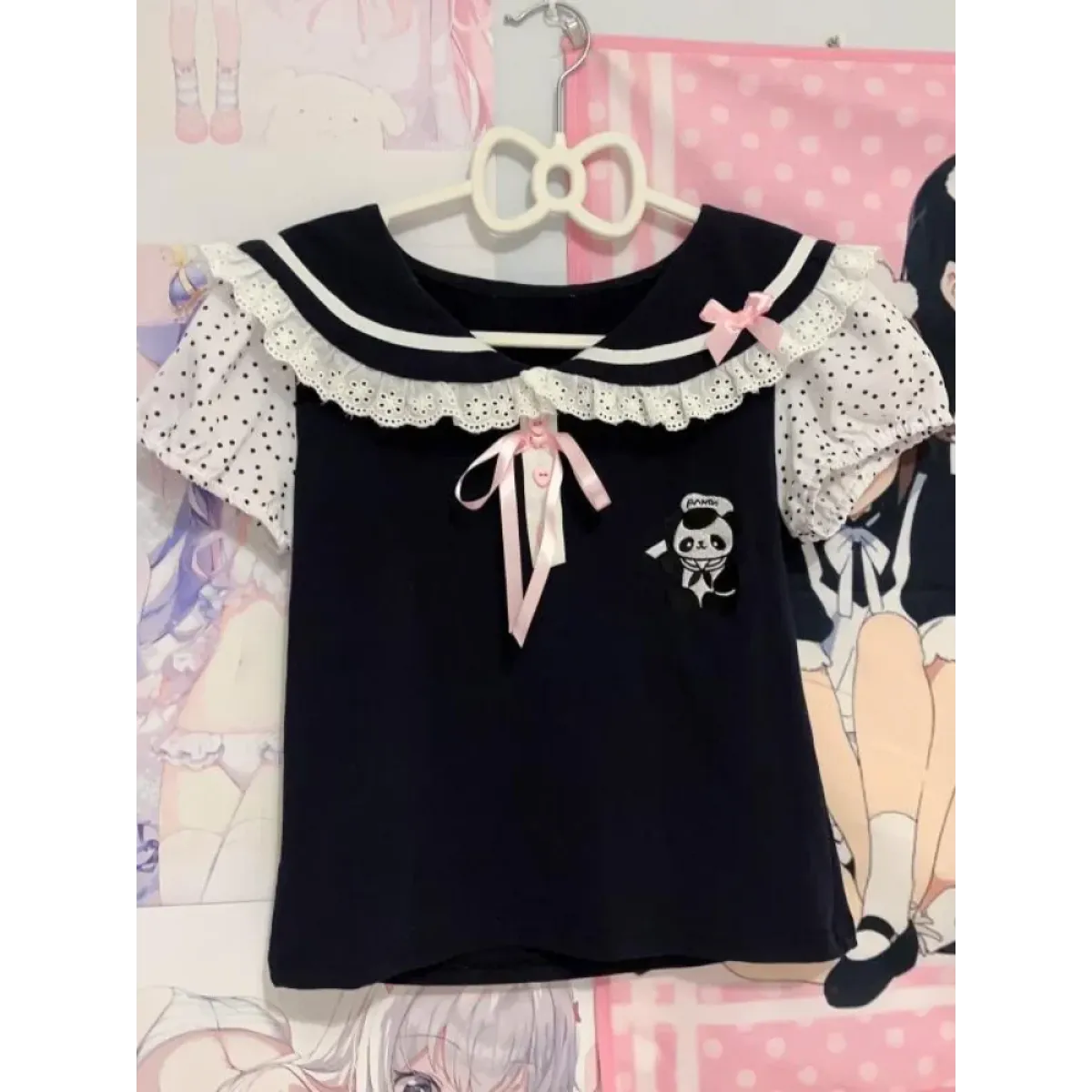 Y2K Lace T-shirt - Kawaii Cartoon Embroidery Graphic Tee