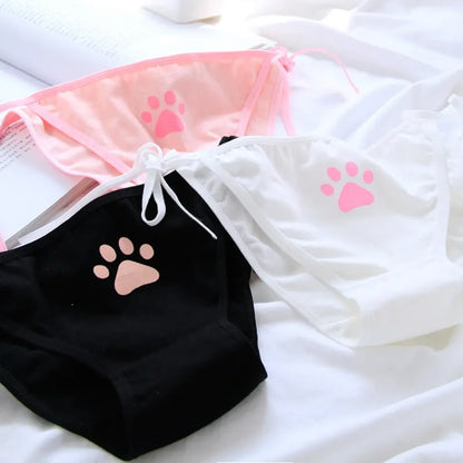 Cat Paw Tie-Side Cotton Panties – Kawaii Lolita Lingerie