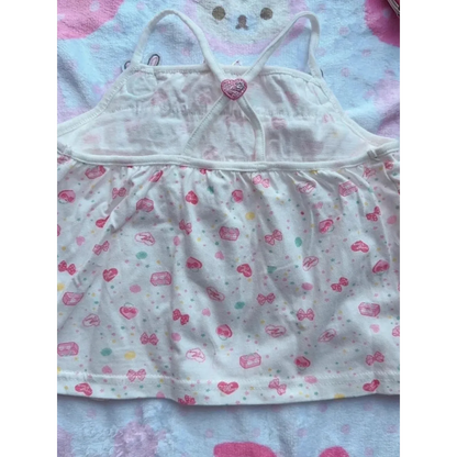 White Kawaii Ruffle Camisole – Bunny Embroidery & Bow Print