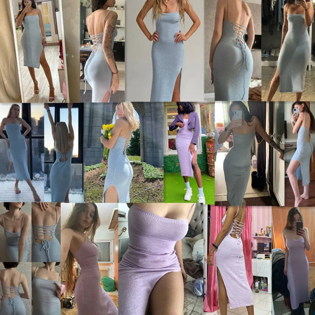 Backless Lace-Up Knitted Sweater Dress