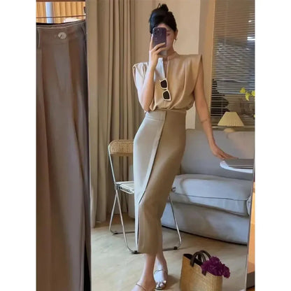 V-Neck Sleeveless Blouse – Korean Style Elegant Chic Office Wear