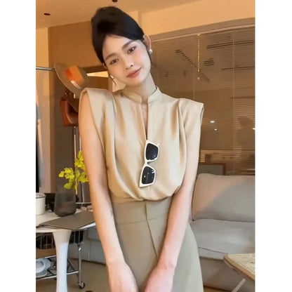 V-Neck Sleeveless Blouse – Korean Style Elegant Chic Office Wear