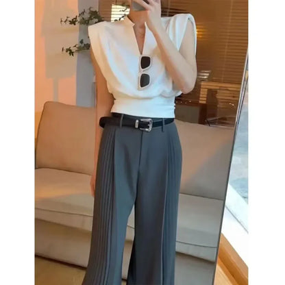 V-Neck Sleeveless Blouse – Korean Style Elegant Chic Office Wear
