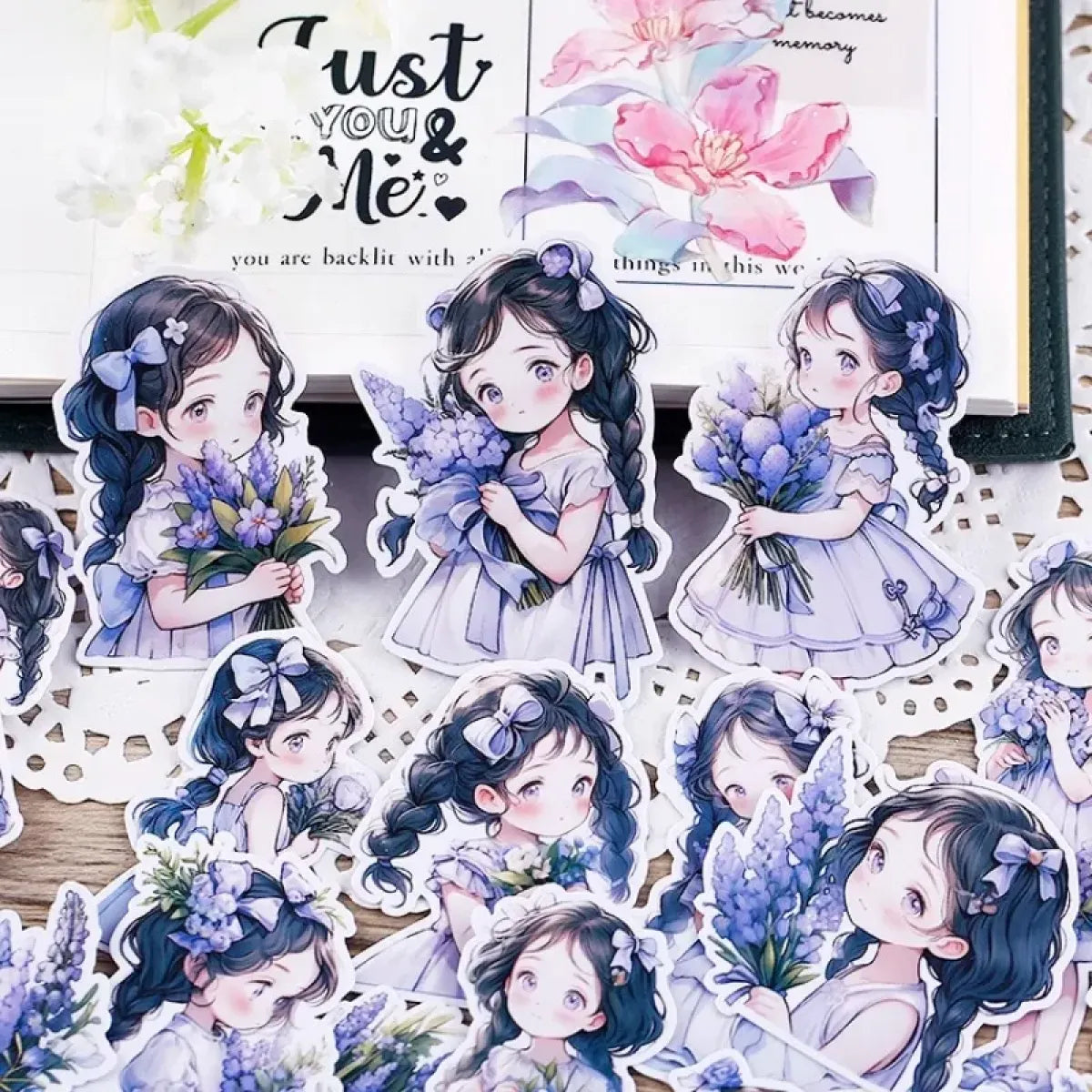 22Pcs Lavender Girl Waterproof Stationery Stickers