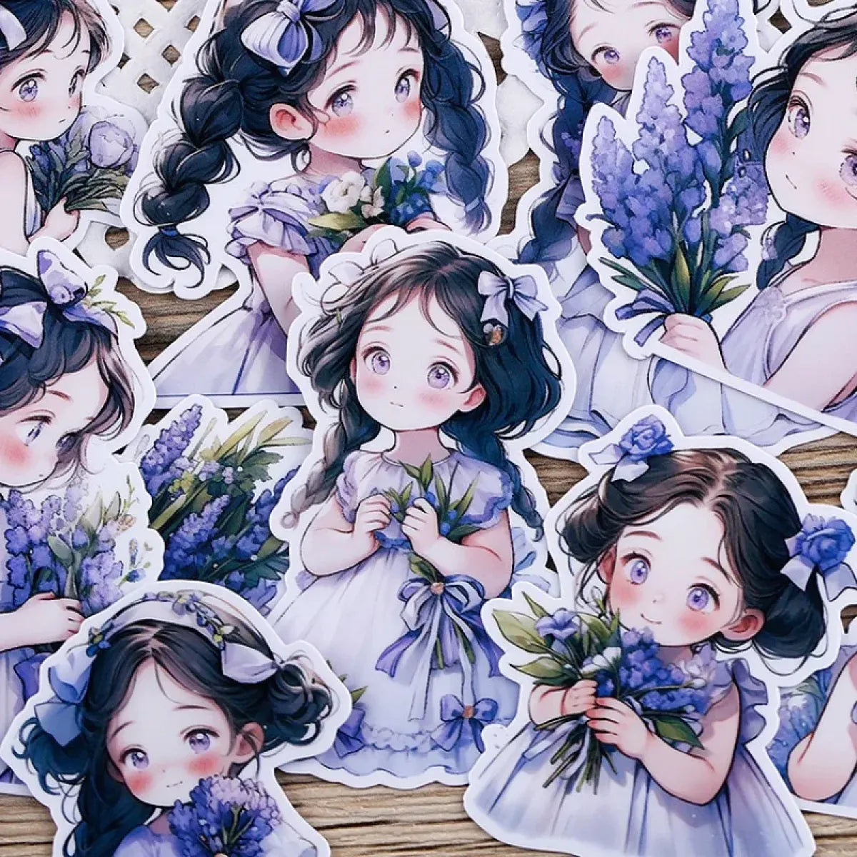 22Pcs Lavender Girl Waterproof Stationery Stickers