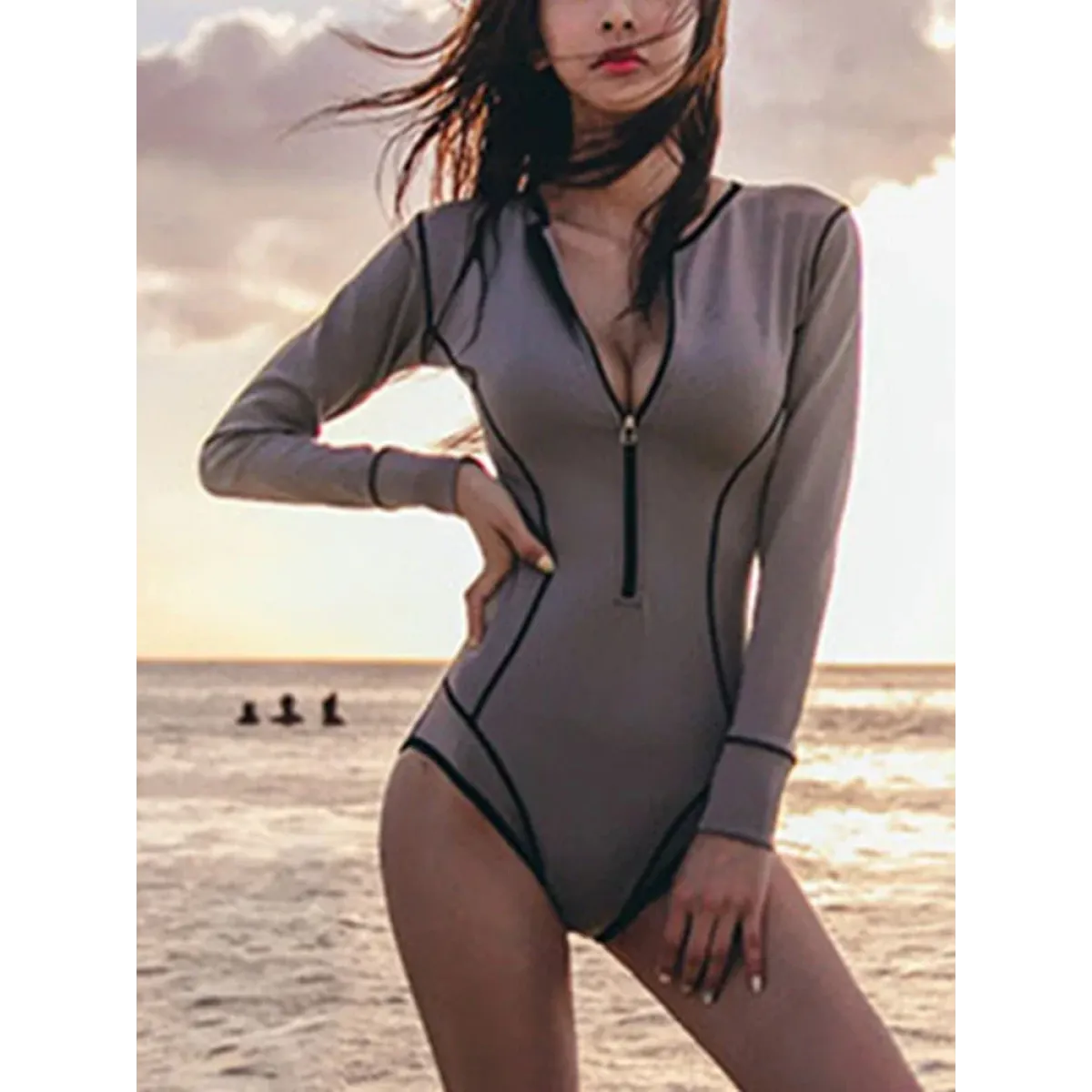 Zipper One-Piece Swimsuit – Sexy Long Sleeve Surf Bodysuit 2025