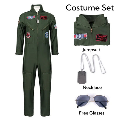 Top Gun Maverick Flight Suit – Pilot Cosplay Costume with Glasses