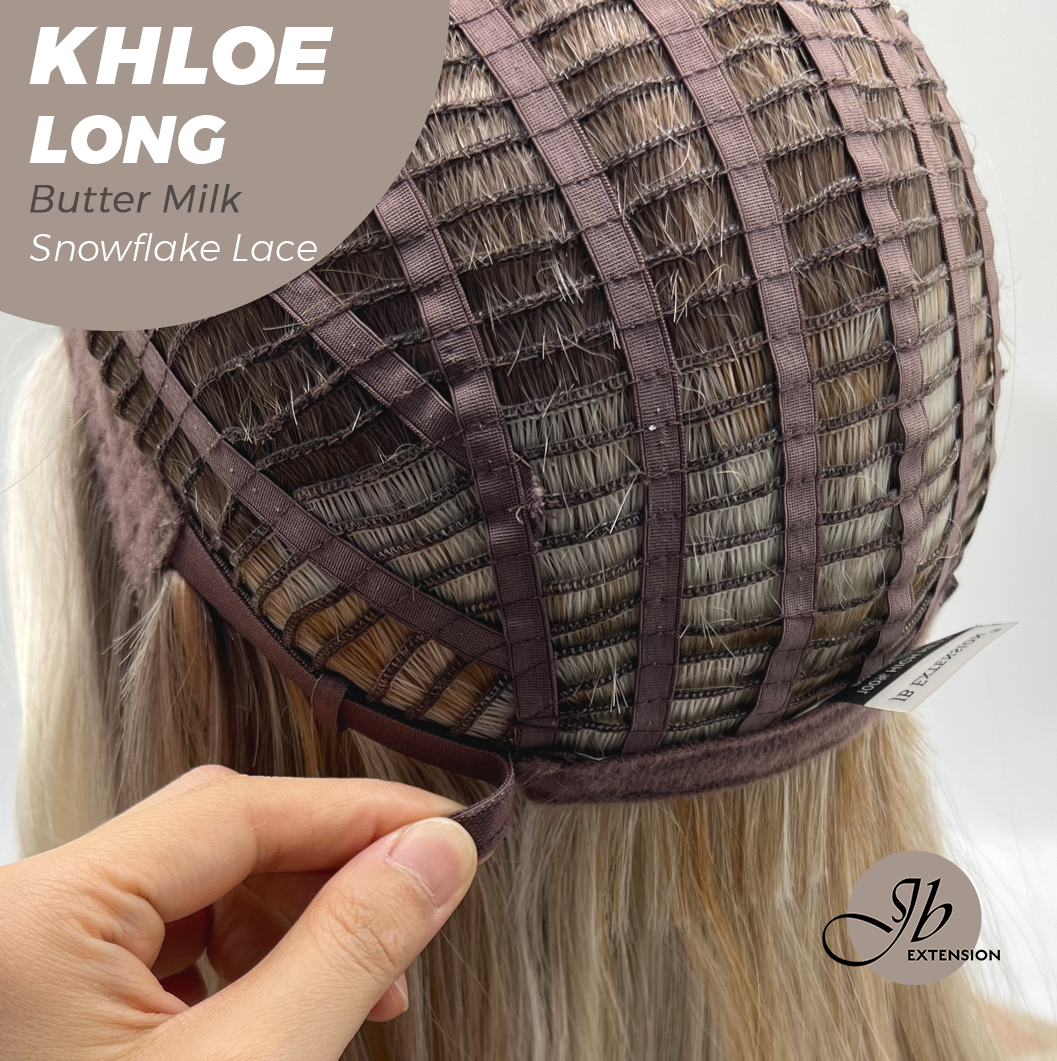 JBEXTENSION 18 Inches Butter Milk Pre-Cut Snowflake Lace Frontlace Glueless Wig KHLOE LONG BUTTER MILK【PERMATEASE】【BENDY EAR TABS】- M/L