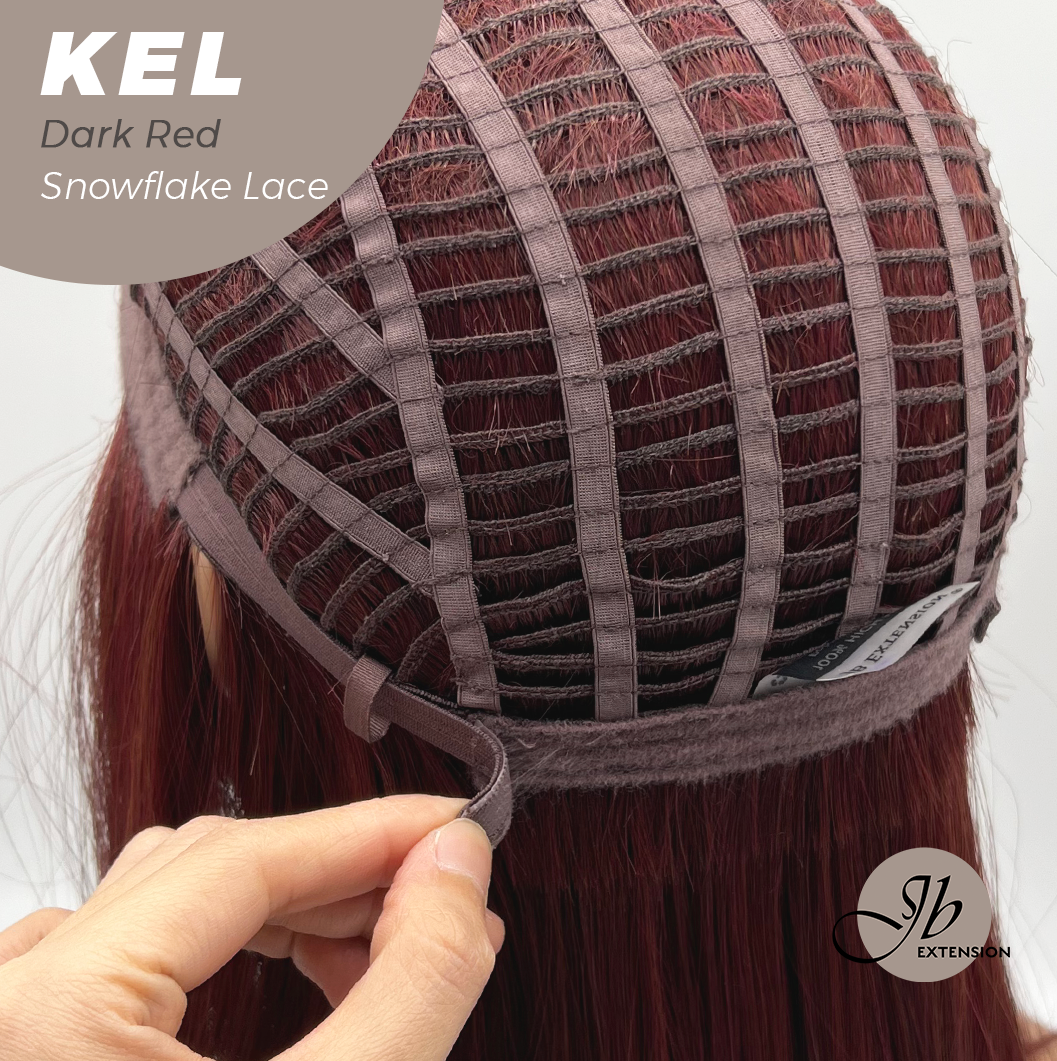 JBEXTENSION 22 Inches Dark Red Pre-Cut Snowflake Lace Frontlace Glueless Wig KEL DARK RED【PERMATEASE】【BENDY EAR TABS】- M/L