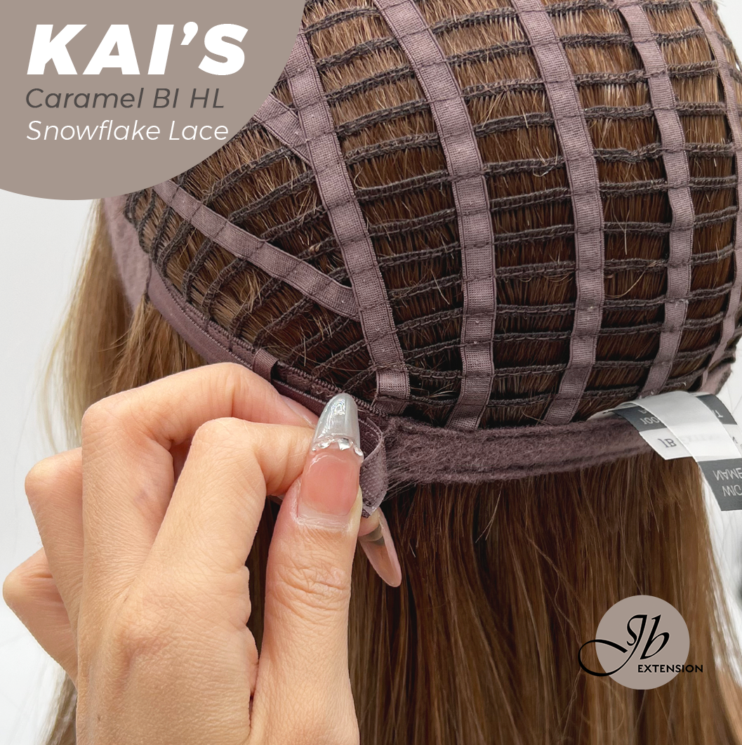 JBEXTENSION 18 Inches Caramel Blonde Highlight Pre-Cut Snowflake Lace Frontlace Glueless Wig KAI'S CARAMEL BLONDE HIGHLIGHT【PERMATEASE】【BENDY EAR TABS】