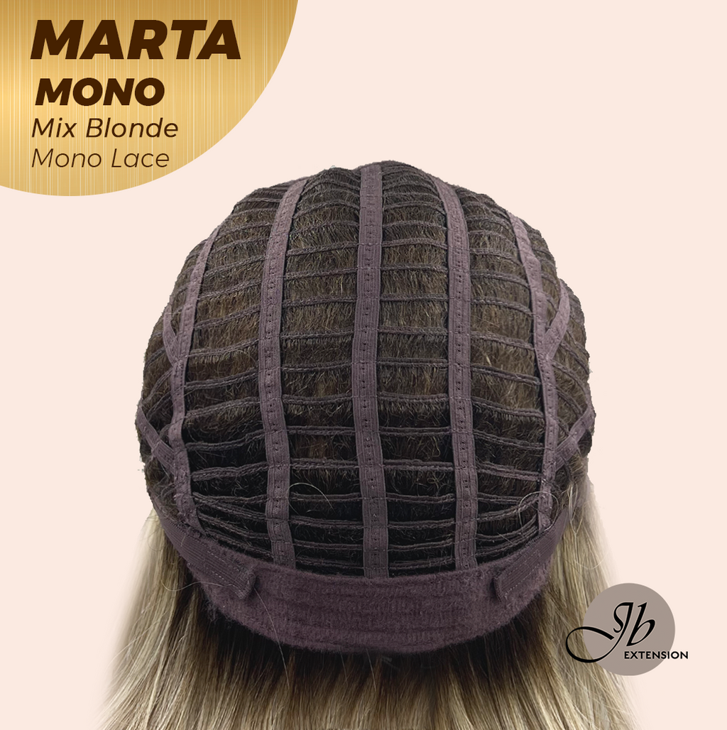 JBEXTENSION MARTA MONO MIX BLONDE Monofilament Handmade Wig 6X5 Full Monofilament Hand Tied Top Wig 10 Inches Mix Blonde Mono Lace Handmade Futura Fiber Wig With Anti-slip Silicone Strips Glueless Wig MARTA MONO MIX BLONDE【BENDY EAR TABS】