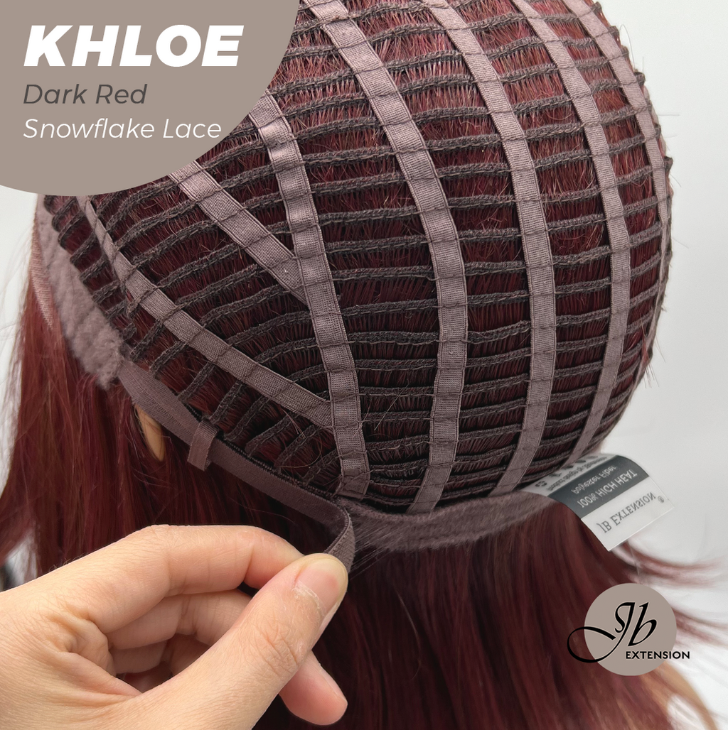 JBEXTENSION 12 Inches Bob Cut Dark Red Pre-Cut Snowflake Lace Frontlace Glueless Wig KHLOE DARK RED【PERMATEASE】【BENDY EAR TABS】- M/L
